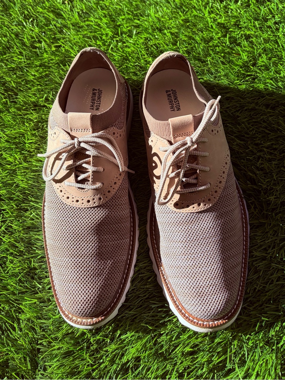 Johnston & Murphy Beige Knit Wingtip Lace-Up Oxfords 10.5